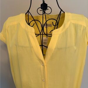LOFT Women's Yellow Split-Neck Cap Sleeve Blouse